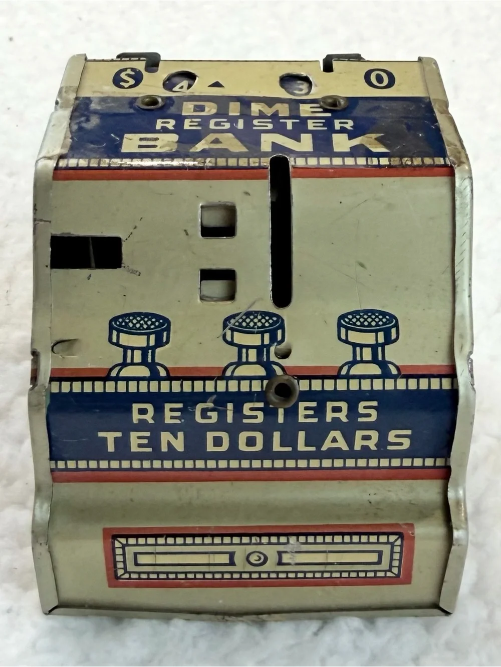 (VTG) J. CHEIN & CO • Tin Litho Mechanical Dime Register Coin Bank Made in USA